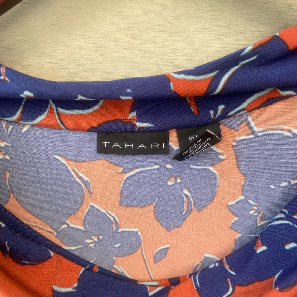 Tahari Draped Sleeveless Blouse in Blue and Orange - Picture 5 of 9